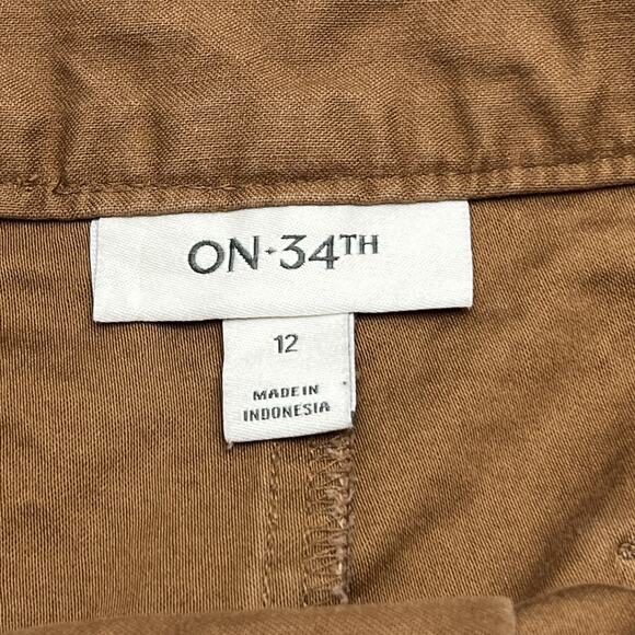 On 34th Wide Leg Pants Size 12 High Rise Carmel Brown Front Square Pocket - Picture 5 of 9
